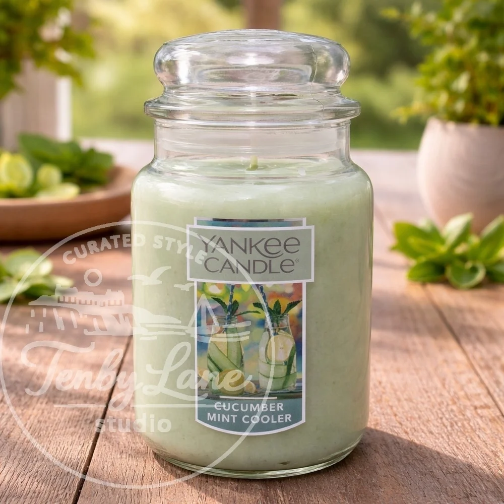 Yankee Candle Cucumber Mint Cooler 22oz Large Jar Fresh Cool Herbal‎